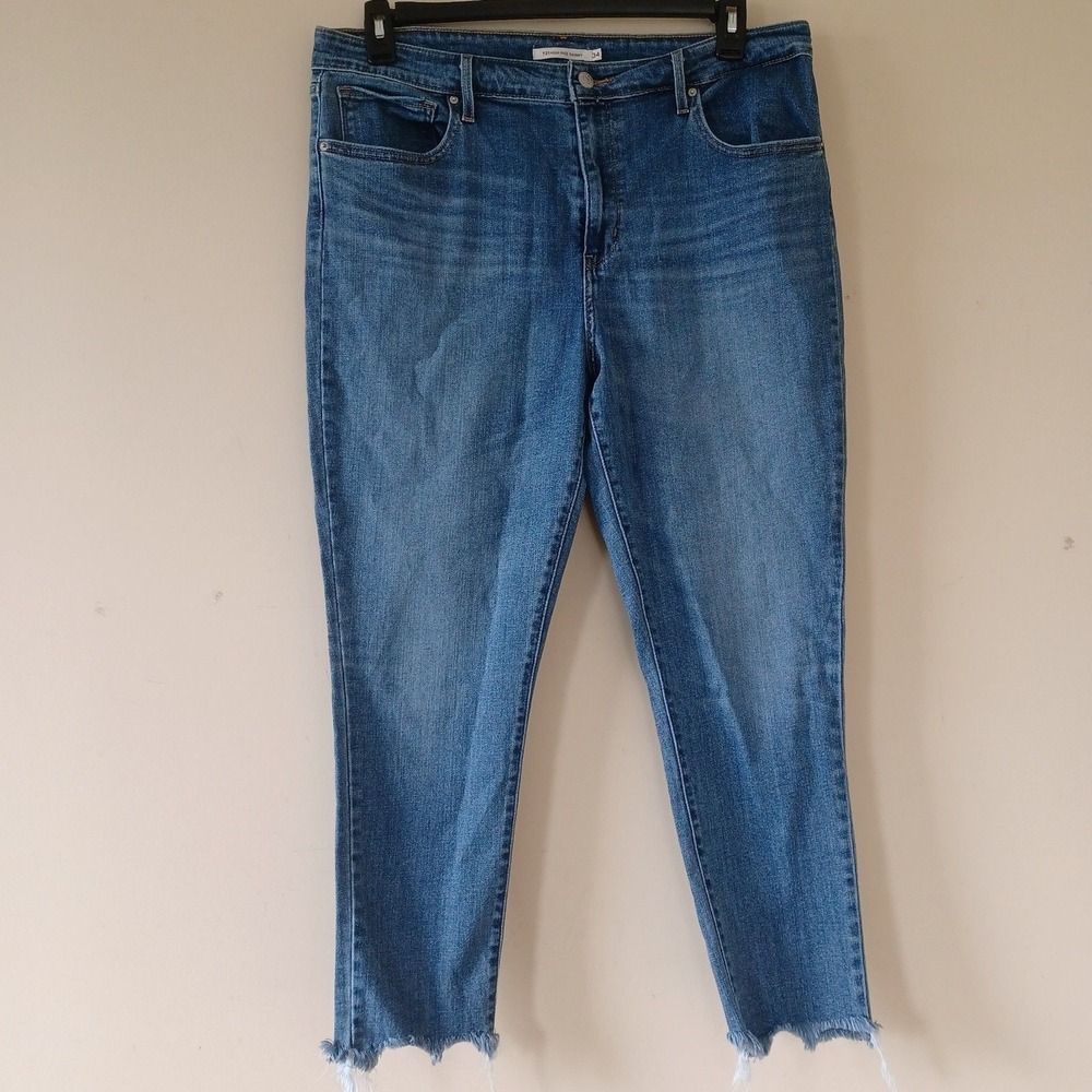 Levis 721 Jeans Size 24‎ High Rise 12" Skinny Ankle Raw Hem Blue Womens Casual